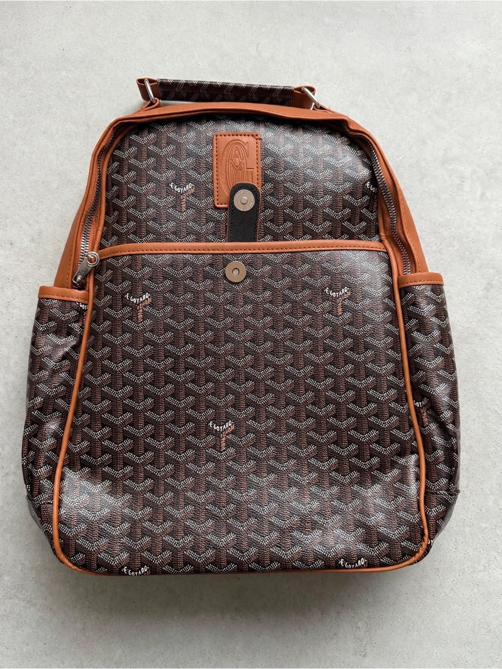 Goyard Brown Patterned Backpack with Tan Trim